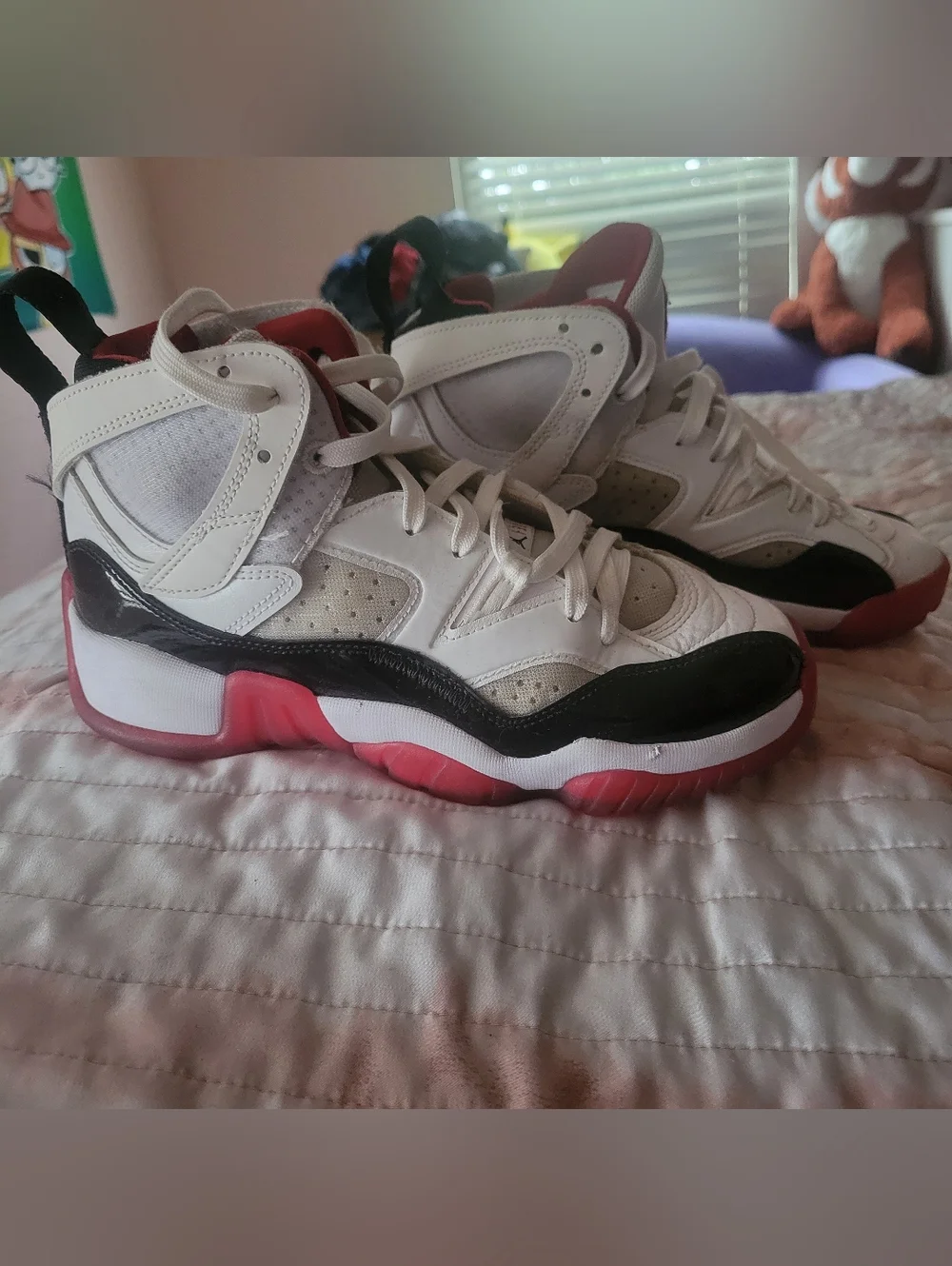 Jordan Two Trey Kids Shoes White Black and Red Size 4.5Y - Picture 4 of 10